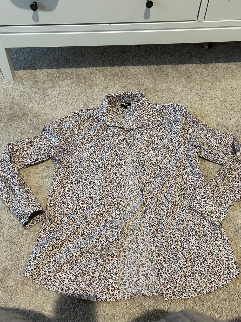 Express Floral Long-Sleeve Shirt Jacket - Cream, Brown, Pink